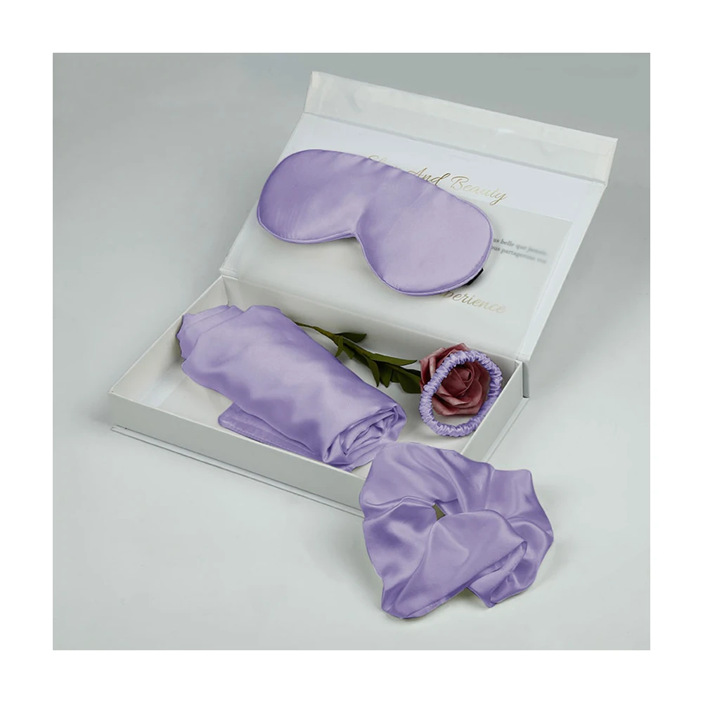 Eco-Friendly Hair Silk Set Eyemask and Scrunchies 100% Silk Pillow Case for Best Gift