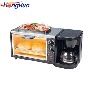Electric 3 in 1 Breakfast Maker with black or white color, toast bread bacon, egg and boiling coffee WK-1109