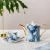 Import Elegant coffee ware 15 pieces new bone China coffee 6 cups saucers tea pot blue marble ceramic tea set from China