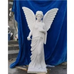 Factory Life Size High Polished White Marble Winged Indoor Garden Little Angel Carving Statue angel wing statue For Sale