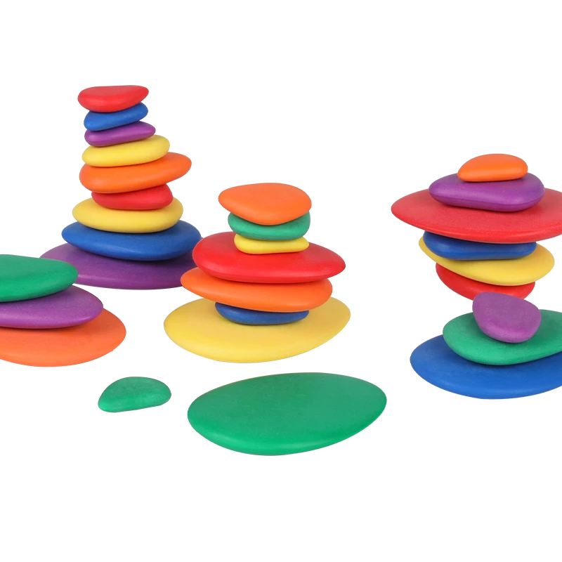 Factory Wholesale Rainbow Wood Cobblestone Balancing Kids Toys