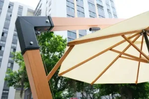 Fashion Design Sun Rain Protect Patio Coffee Bar Wooden Handing Umbrella