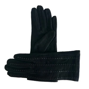 Fashion PU back elastic black thin warm womens cashmere gloves