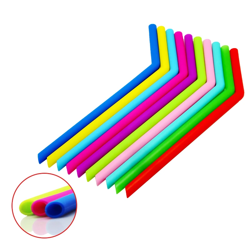 Fashion Silicone Drinking Straws  Custom Logo Unbreakable Reusable Collapsible Cleaning Brush Drinking Silicone Straws