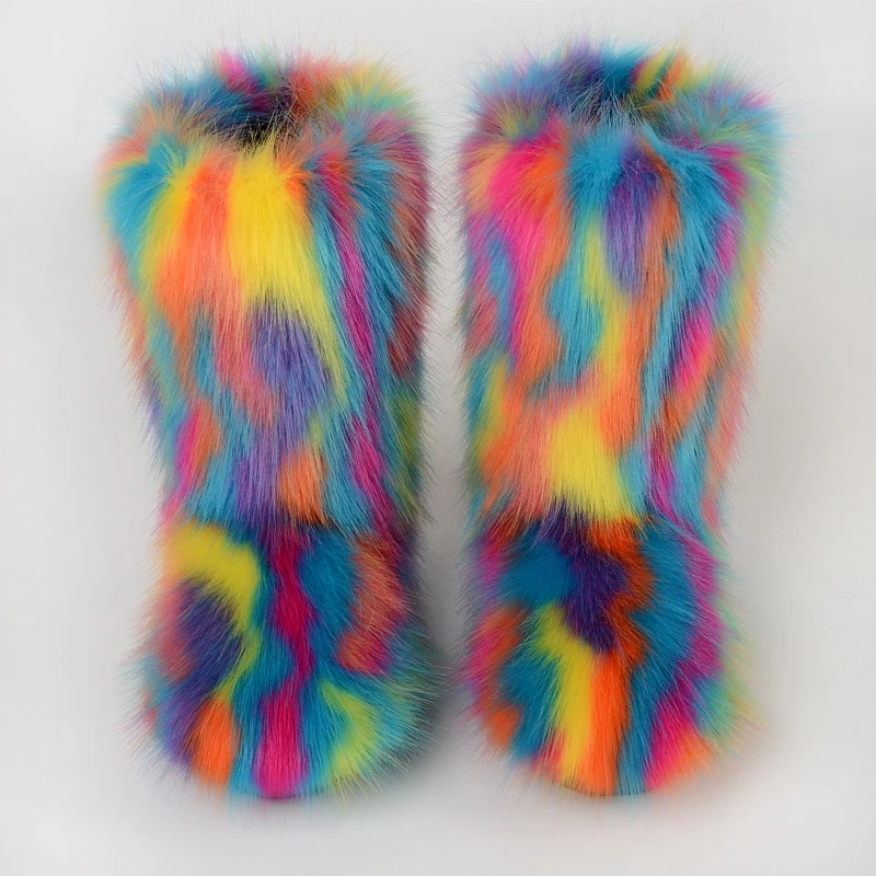 Faux fur boots colorful fake fur women shoes artificial fur adults winter boots