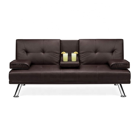 Buy Faux Leather Upholstered Modern Convertible Folding Futon Sofa Bed ...