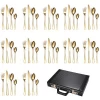 FDA-48pcs Shiny gold plated stainless steel cutlery set with leather trunk black flatware