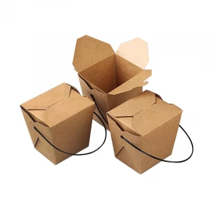 Food Packaging Take Out Disposable Kraft Paper Noodle Box food packing paper box with Handle