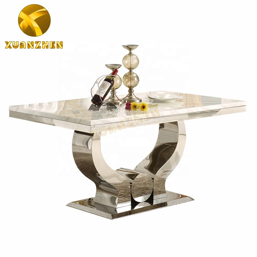 Furniture living room metal tables marble dinning table set dining table with 6 chairs DT005