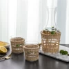 Glass carafe tumbler drinking glass set with rattan and grass wrap set of 3