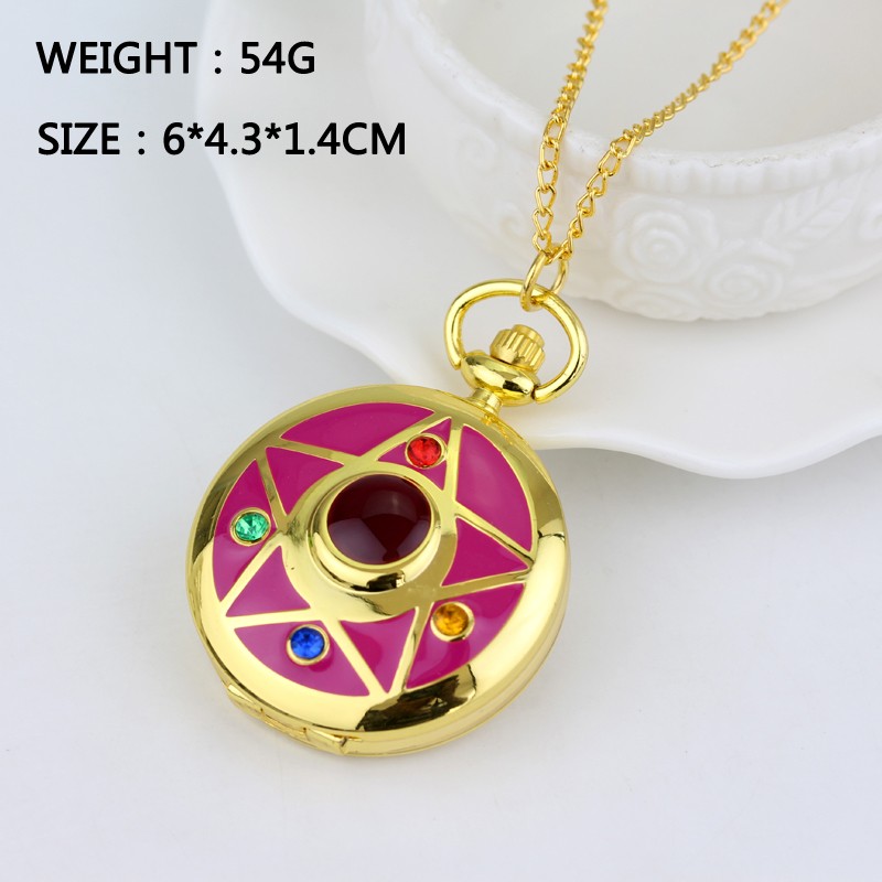 Gold Plated Anime Cartoons Analog  Sailor Moon Pocket Watch Pendant Necklace For Girls