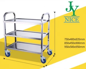 Good Quality 3 Tier Kitchen Dining hall Food service Utility Cart Commercial Stainless Steel Wheeling meal Delivery Trolley