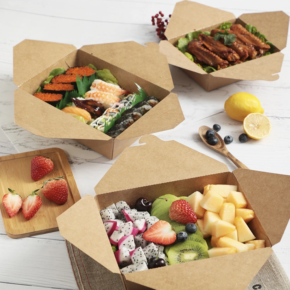 Good quality professional Paper Lunch Box Disposable Kraft Takeout Bento Packaging Salad Take Away Box