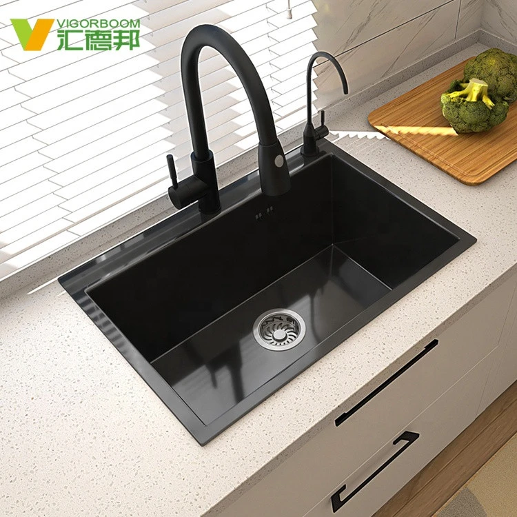 hand made apartment size modern black single bowl 304 stainless steel kitchen sinks