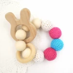 handmade cotton crochet beads and wooden beads teether nursing toy Grasping Teething Toy