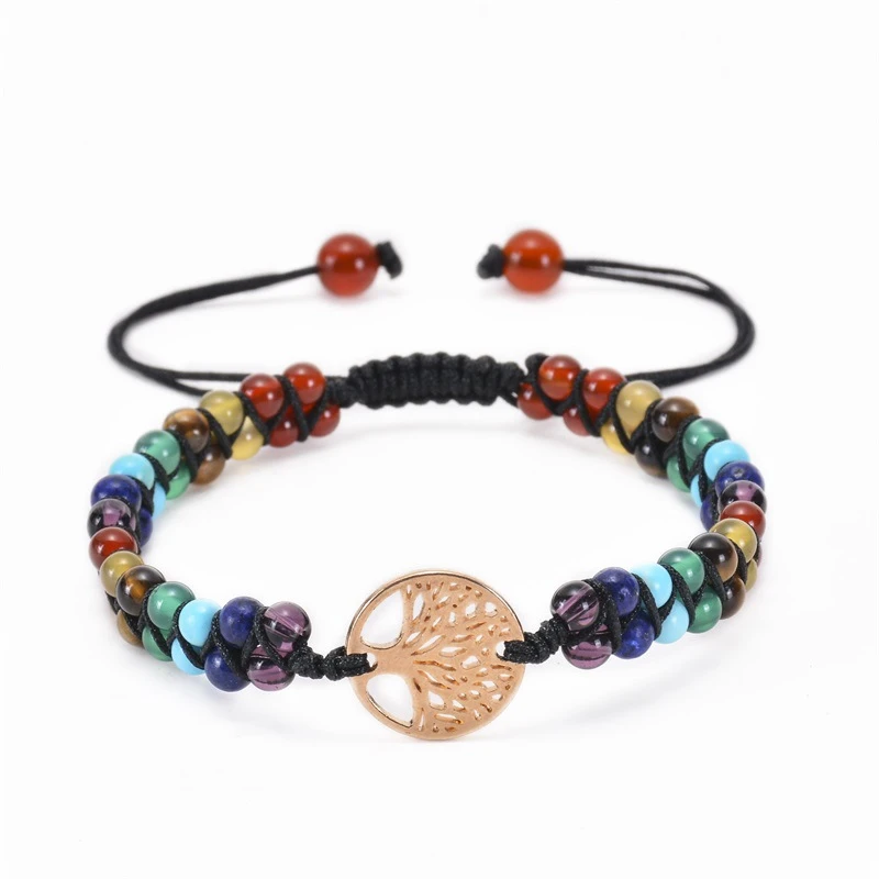 Handmade Natural Stone Boho Yoga Wrap Bracelet & Bangle Tree of Life African Braided Charm Women Men Gift Bracelet