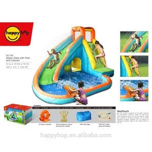 Happy Hop Hot Sale Inflatable Water Slide with Pool and Cannon-9117N, inflatable bouncer and Water Slide Park for sale