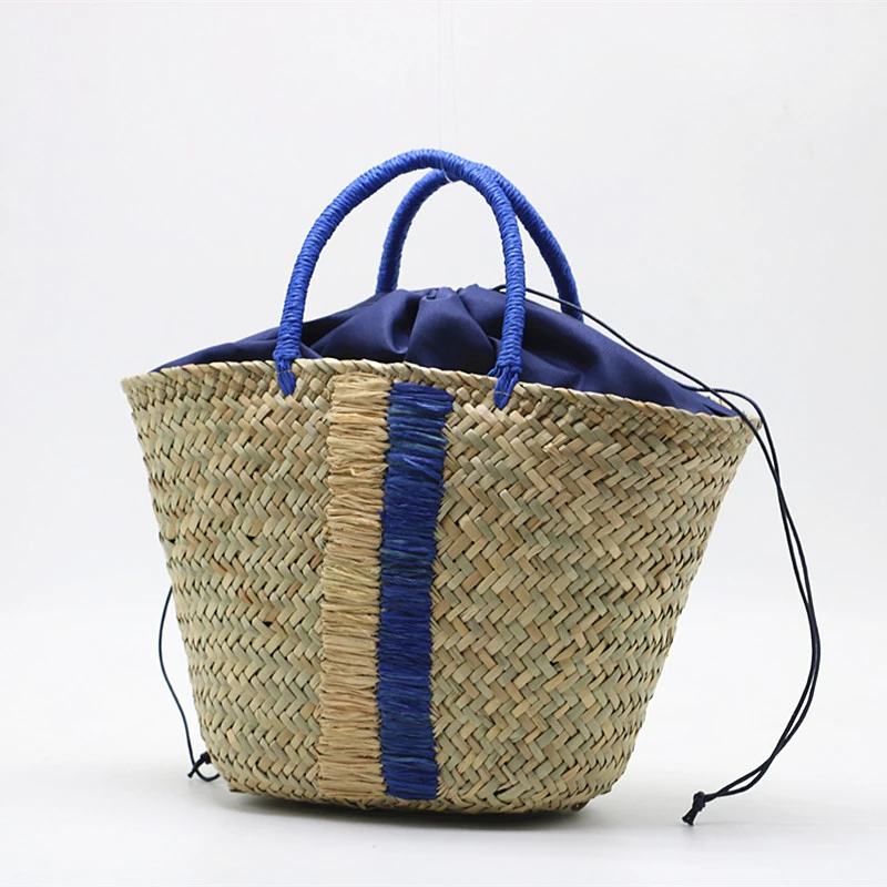High capacity contrast color natur hanmad hand bags large straw basket beach bali bag