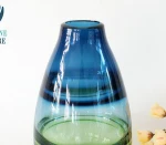 High quality cone cylinder with small mouth custom navy blue and green gradient clear cheap murano glass vase