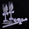 High Quality Double Heart Crystal Wedding Champagne Flutes and Cake Knife Shovel Goblet