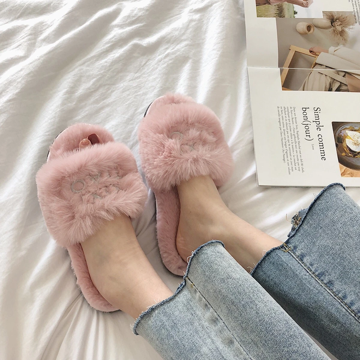 High quality faux fur slippers