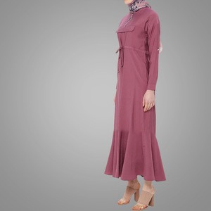 High Quality Muslim Dress Pink Simple Kaftan Kimono Long Sleeve Dubai Burqa Abaya Turkish Robe Malaysia Islamic Clothing