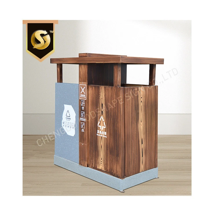 High quality outdoor metal paper plastic recycling trash can trash bin wood stone like recycle waste bin