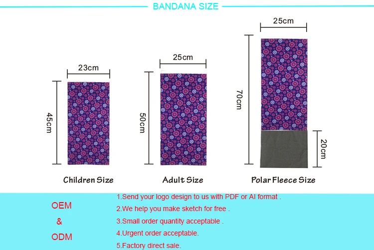 High Quality Polyester Printed Multifunctional Logo Seamless Bandana