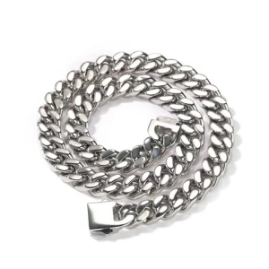 hip hop iced out 8mm 10mm 12mm smooth spring buckle Cuban chain stainless steel cuban link chain necklace