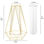 Home Table Decoration Geometric Gold Metal Small Flower Vase With Glass Tube Metal Plant Holder Decor Wire Iron Line Vase