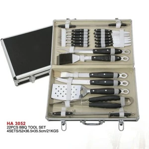 HONGHUI  22PCS kitchen bbq grill tool Set aluminum case stainless steel bbq accessories HA3052