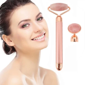 Hot 2 IN 1 Rose Quartz Face Anti Aging Facial Therapy Massager Private Label Electric Vibrating Jade Roller