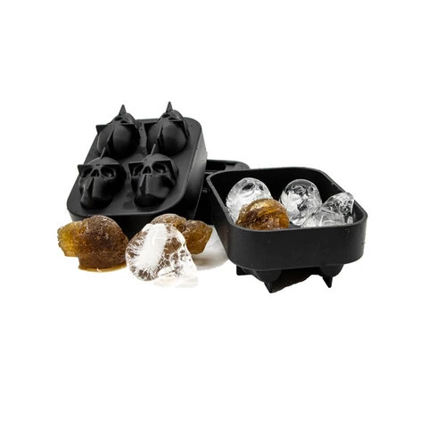 Hot Custom Personalized Food Grade Whiskey Skull-shape Ice Maker BPA Free Reusable Silicone Ice Cube Tray Mold with Lids
