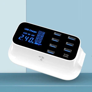 Hot sales 40W multi port 7 USB charging station LCD screen display PD fast charging desk charger