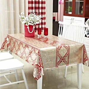 Hot sales pvc double face gold emboss red table cloth wedding table cover christmas table cloth