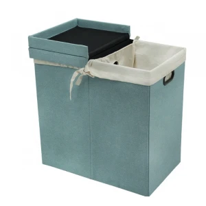 HStex blue laundry basket stool folding laundry hamper with laundry bag