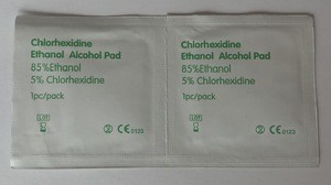 Injection wipe with 85% ethanol and 5% chlor hexidine