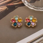 ins fashion colorful gem flowers niche light luxury temperament versatile earrings for women