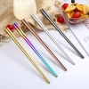 jieyang customized eco green high quality colorful hollow stainless steel chopsticks  for dinner