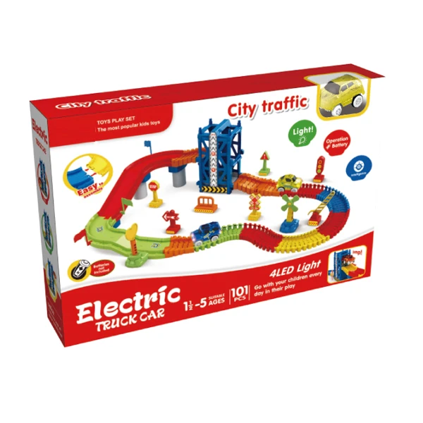 Kids DIY Electric Battery Operated Toy Car Track with light and sound
