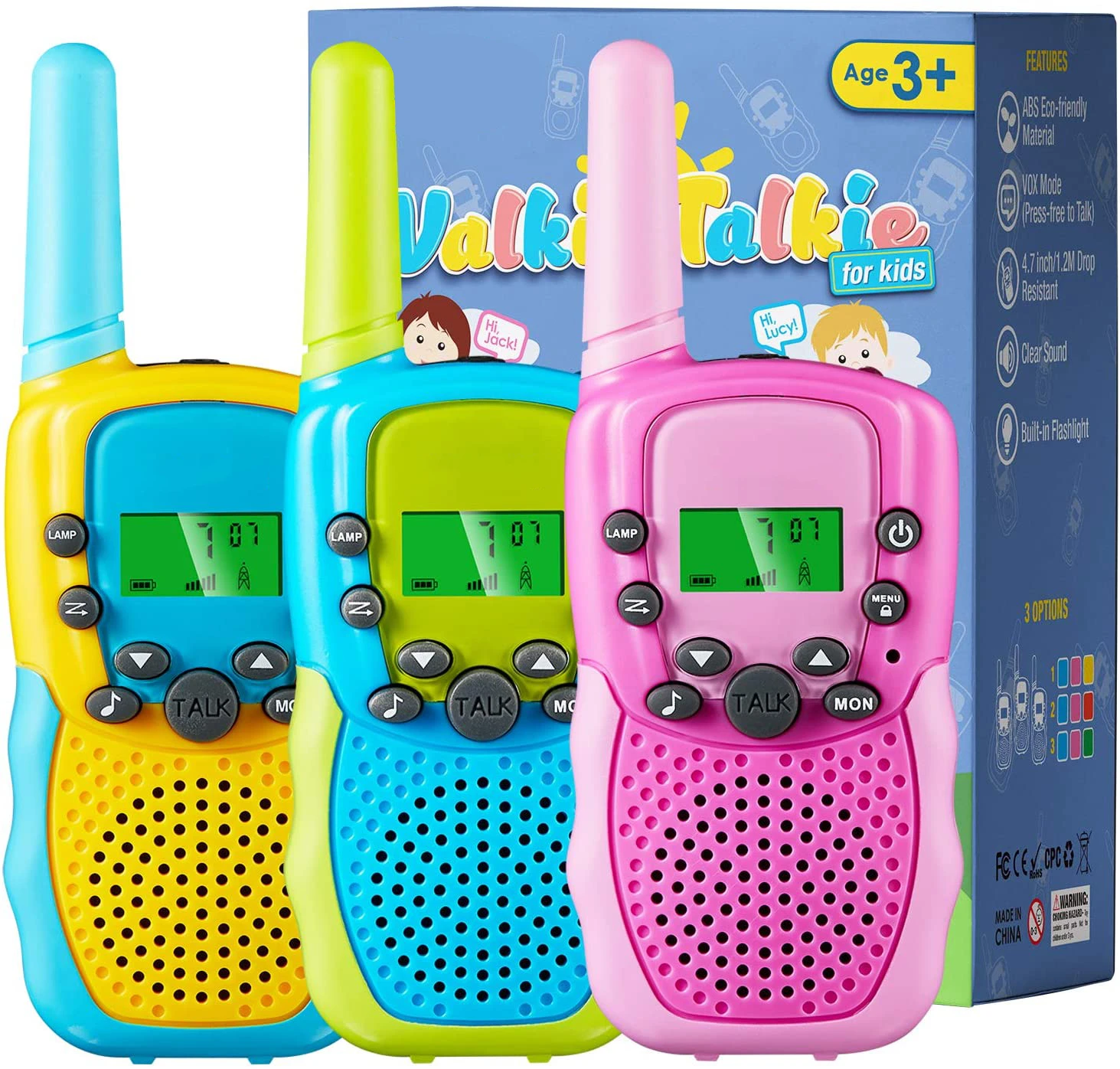 Kids Walkie Talkie Two Ways Radio Toy Walkie Talkie for Kids 3 Miles Range 22 Channels Built in Flash Light