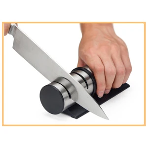 Kitchen Cylindrical Knife Sharpener Chef Edge Grip 3-Stage Diamond Wheels System