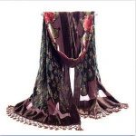 Lady Women Peacock Beaded Velvet Silk Tassels Embroidered Hair Scarf Wrap Shawl