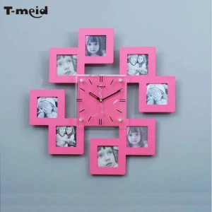 Large Decorative Wall Mounted Time Quartz Mechanism wall clock with 12 multi photo frame