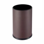leather coated indoor office waste bin hotel trash bin stainless steel trash can rubbish bin