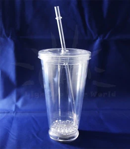 LED Plastic Double Walled Tumbler with Straw Light Up Double Wall Plastic Glass For Barware and Party Favor Flashing Plastic PP Cups