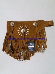 Light Brown Indian Fringed & Beaded Women Tassel Belts