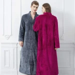 Long Plush Bathrobe Men Zip Up FleeceFunky Bathrobes with Pockets Full Length Zipper Robes