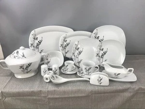 Luxury fine porcelain 86pcs/96pcs square dinner set with decal, ceramic dinner ware set