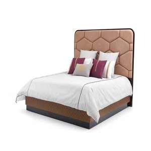 Luxury modern Italy gold metal leather king bedroom furniture set